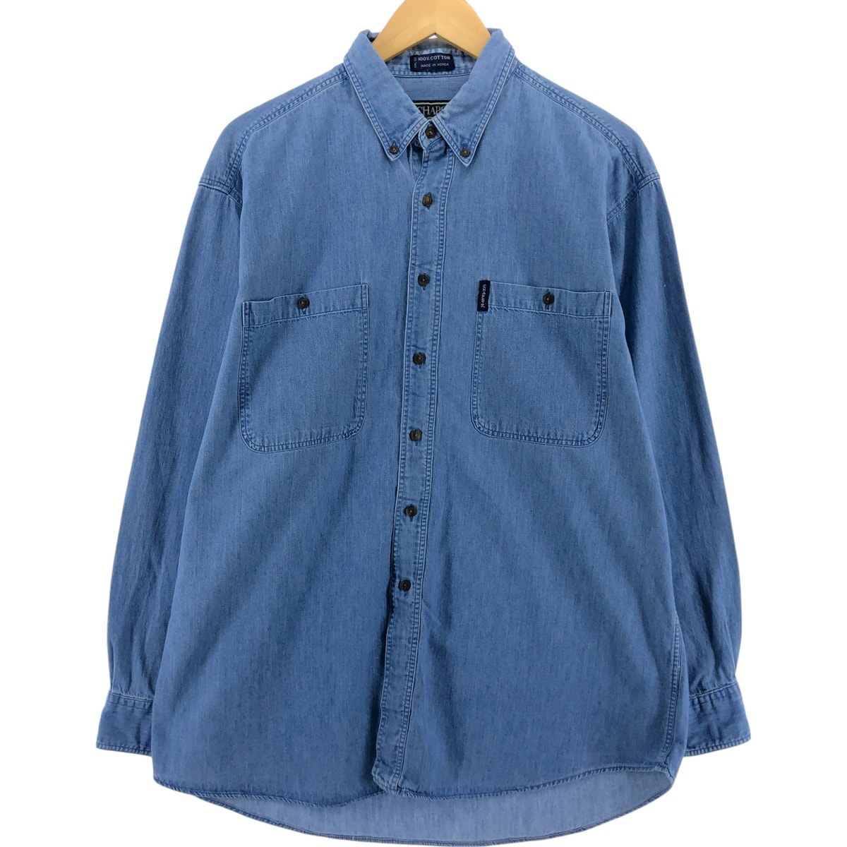 古着 80年代 ラルフローレン Ralph Lauren CHAPS チャップス 長袖 ボタンダウンデニムシャツ メンズL相当 ヴィンテージ/eaa523094