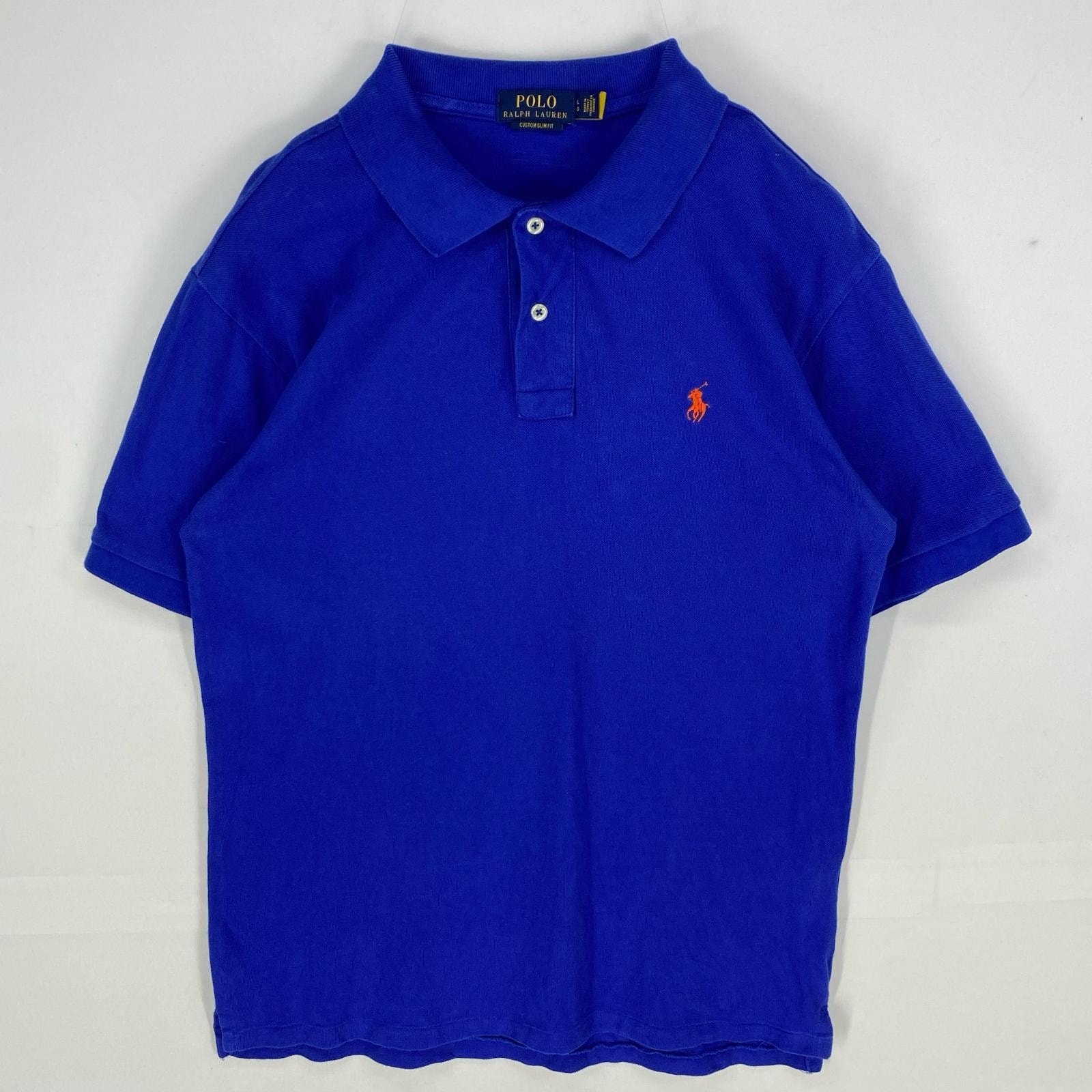 古着 ポロ・ラルフローレン POLO RALPH LAUREN 鹿の子 半袖シャツ ワンポイント ポニー ポロシャツ L  ブルー系 メンズ