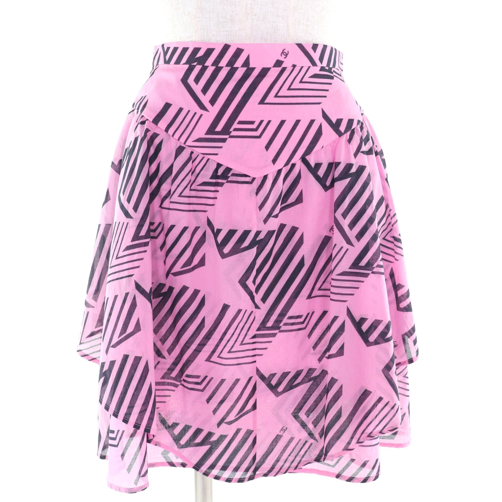 極美品 シャネル ココマーク柄 フレアミニスカート ピンク 34 P74305