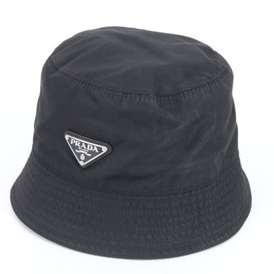 ■美品 プラダ リナイロントライアングルロゴ バケットハット バケハ 帽子
