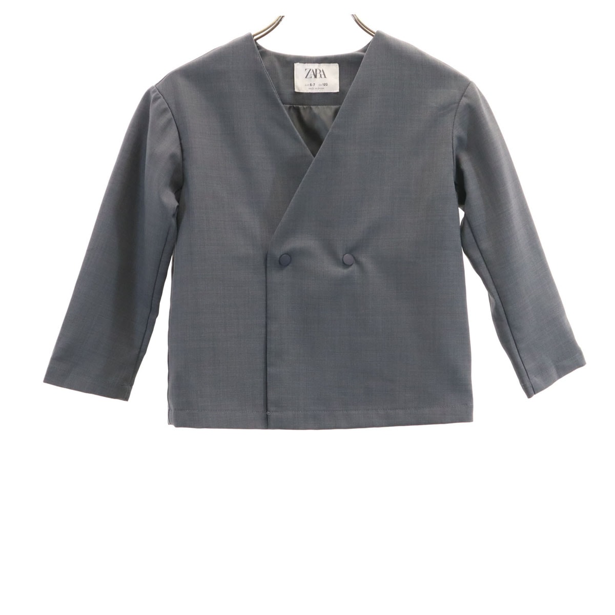 美品 ZARA ザラ ダブルブレスト ノーカラージャケット 6-7 チャコールグレー