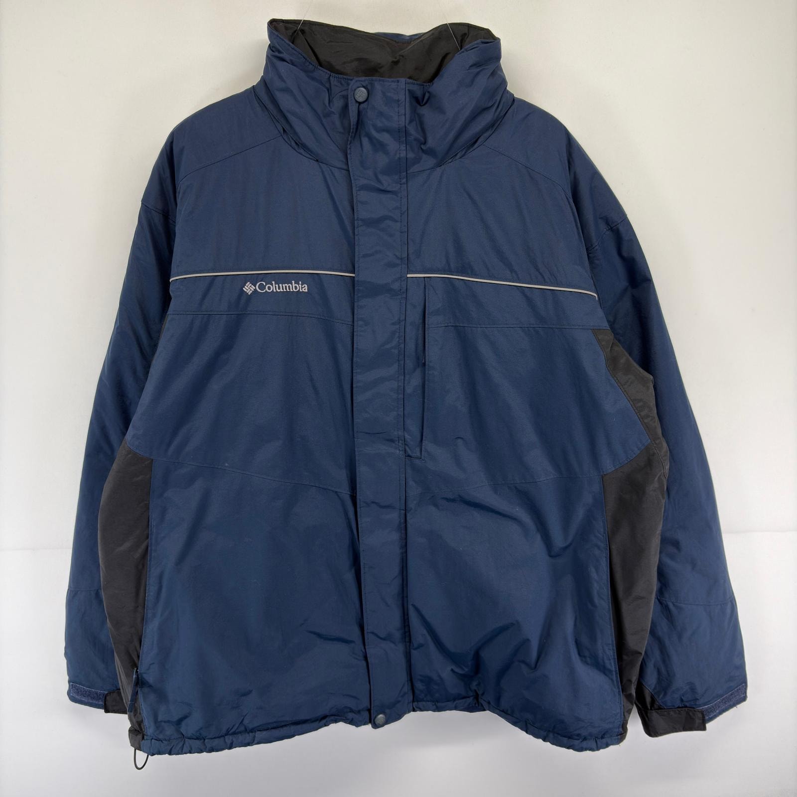 古着 コロンビア Columbia パーカー ナイロン マウンテン 大きいサイズ フルジップ ワンポイント 2XL  ネイビー系 メンズ