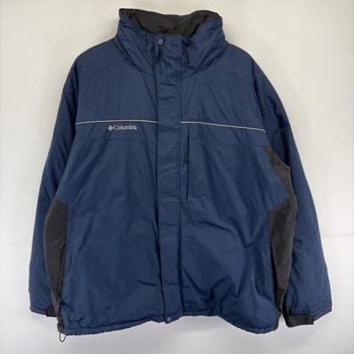 古着 コロンビア Columbia パーカー ナイロン マウンテン 大きいサイズ フルジップ ワンポイント 2XL ネイビー系 メンズ