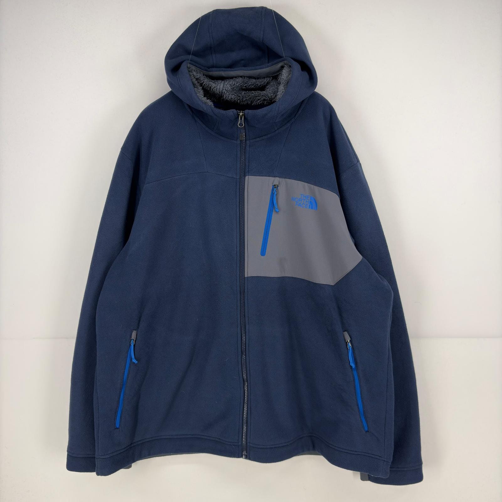 古着 ザ・ノースフェイス THE NORTH FACE ジャケット フリース プリント 大きいサイズ ボアライナー フルジップ 2XL ネイビー メンズ