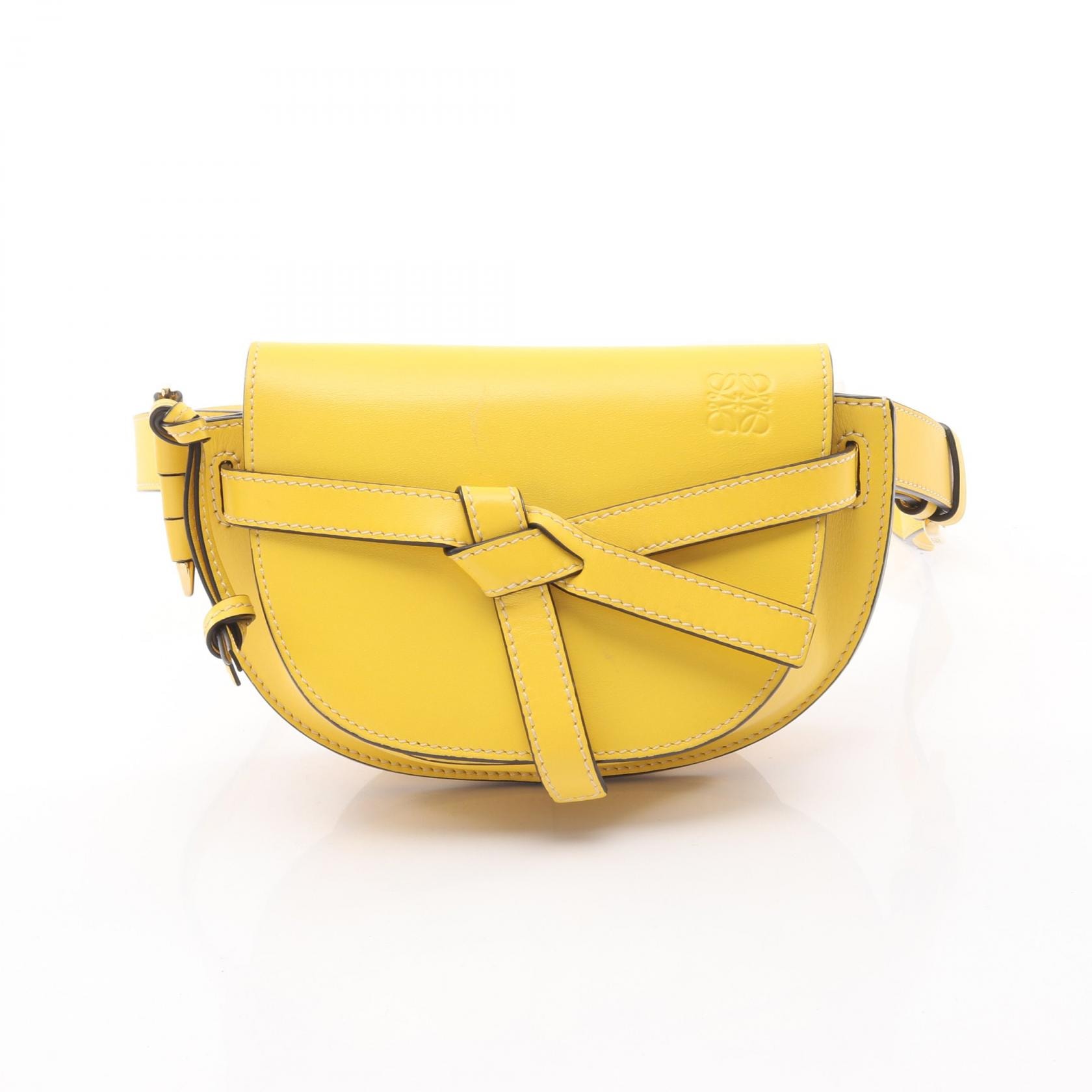 ロエベ LOEWE ゲート デュアル ミニ ウエストバッグ ボディバッグ バッグ レザー レディース イエロー系 【中古】