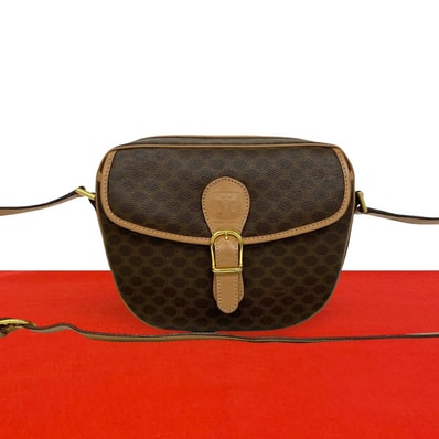 CELINE セリーヌ マカダム ブラゾン 柄 トリオンフ レザー PVC ショルダーバッグ ブラウン
34774