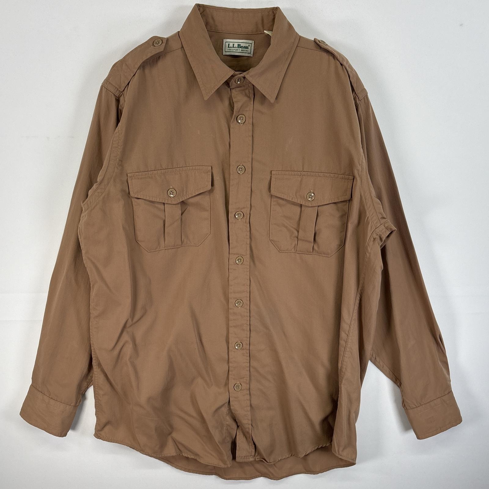古着 90's/90年代 エルエルビーン L.L.Bean 長袖シャツ USA製 フラップポケ エポレット L ブラウン 無地 メンズ