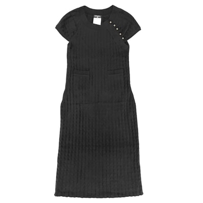 CHANEL シャネル ワンピース ベロア 半袖 ココボタン ヴィンテージ アパレル 服 38 ブラック 黒 ゴールド金具 レーヨン ナイロン レディース 春 秋 美品【中古品】
