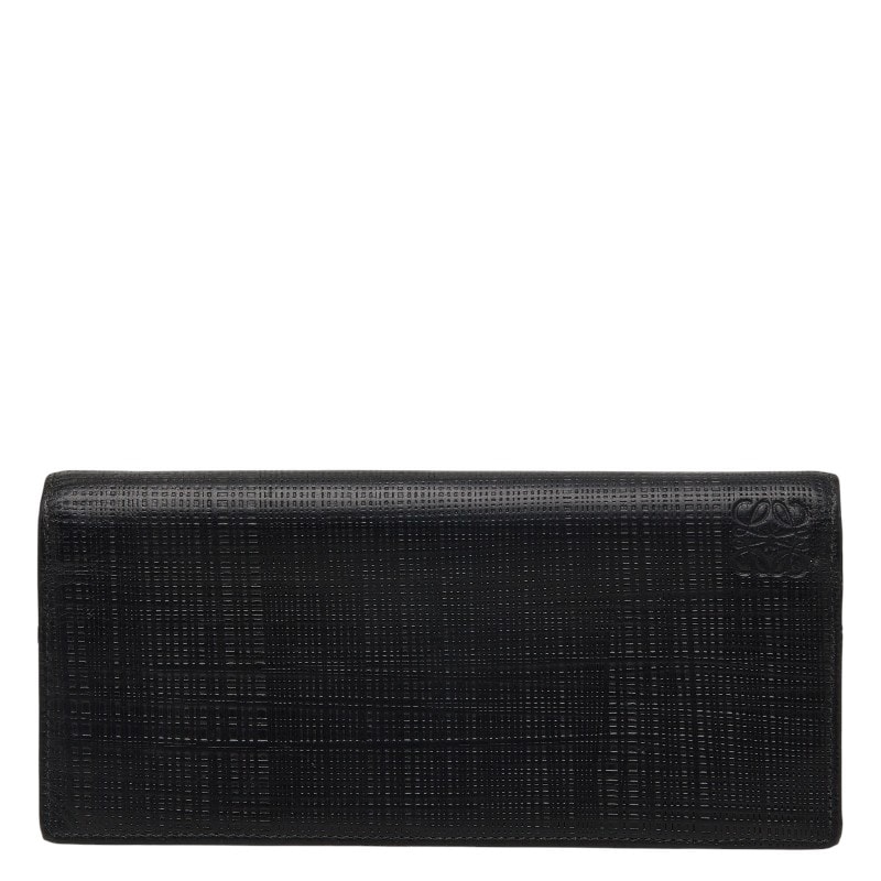 ロエベ アナグラム リネン 長財布 ブラック レザー レディース LOEWE 【中古】
