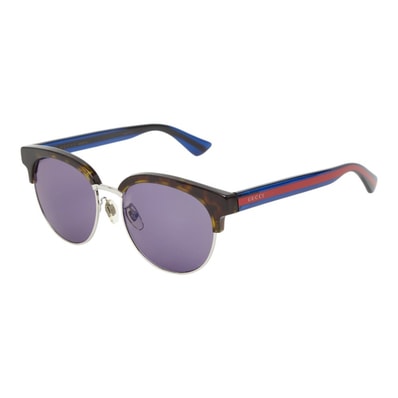 グッチ ロゴ サングラス GG0058SK ブラウン ネイビー レッド プラスチック レディース GUCCI 【中古】