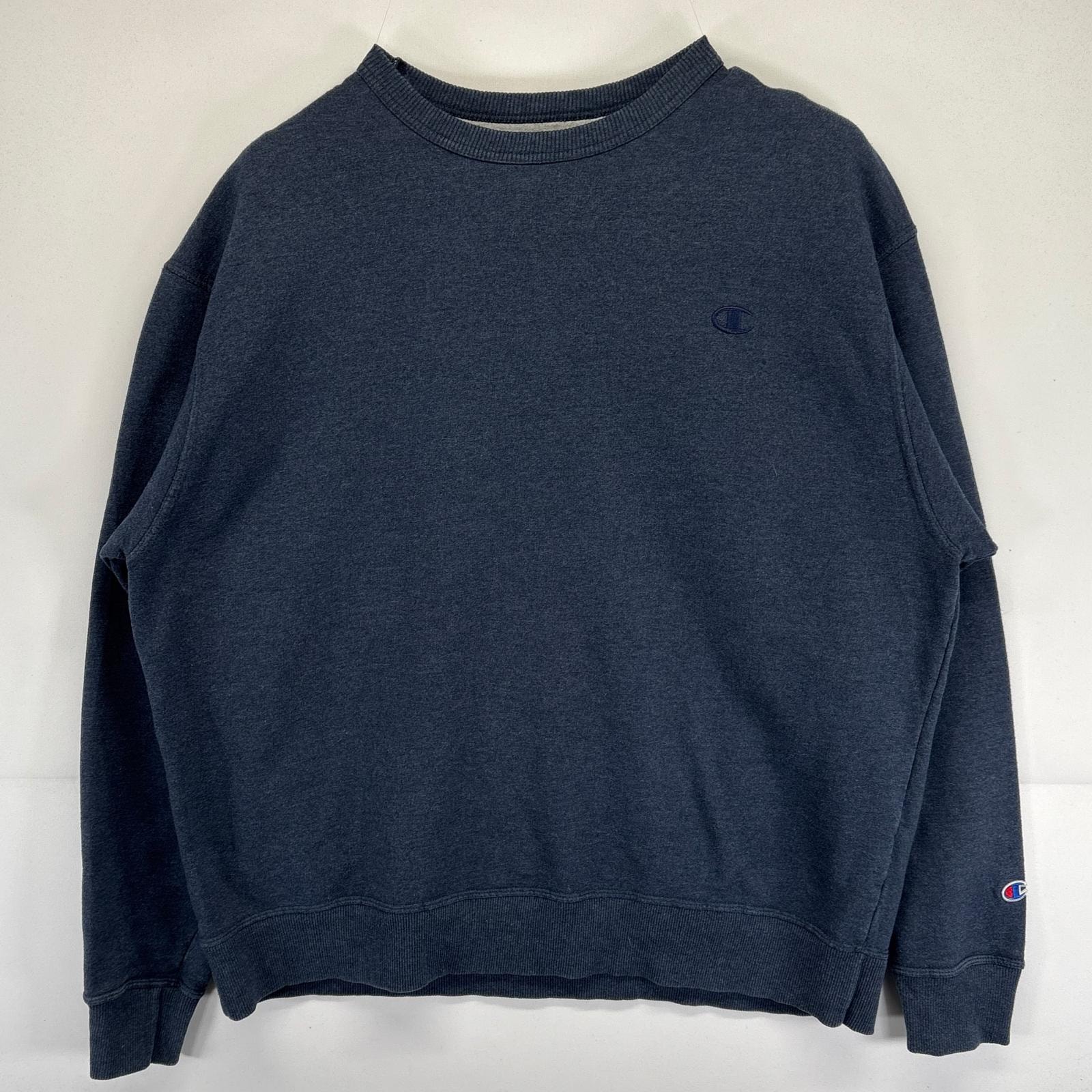 古着 チャンピオン Champion スウェット 大きいサイズ トレーナー クルーネック ワンポイントロゴ刺繍 スポーツ XL  ネイビー系 メンズ