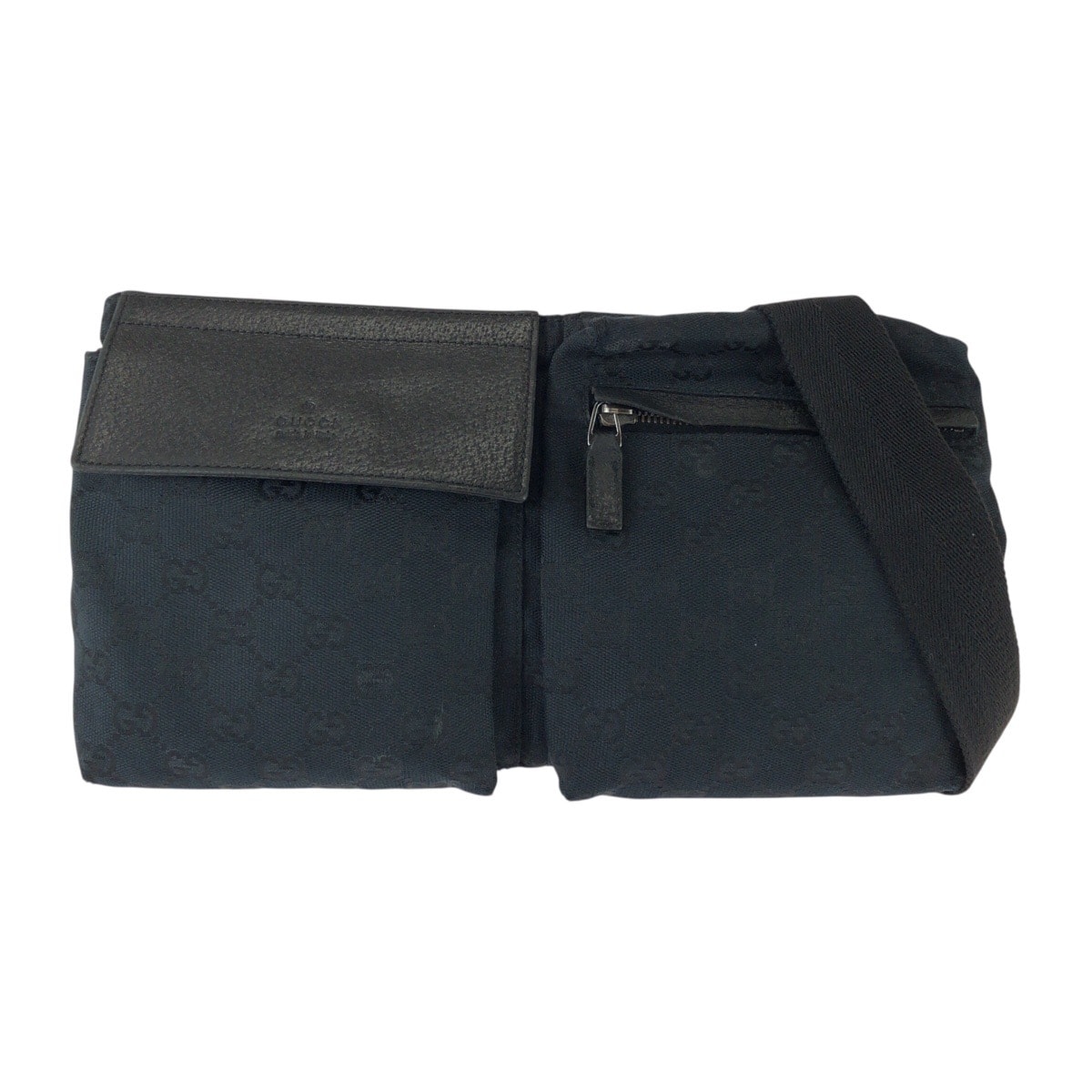美品 GUCCI グッチ ブラック 黒 シルバー金具 GGキャンバス レザー/ ボディバッグ ウエストポーチ 604216 【中古】