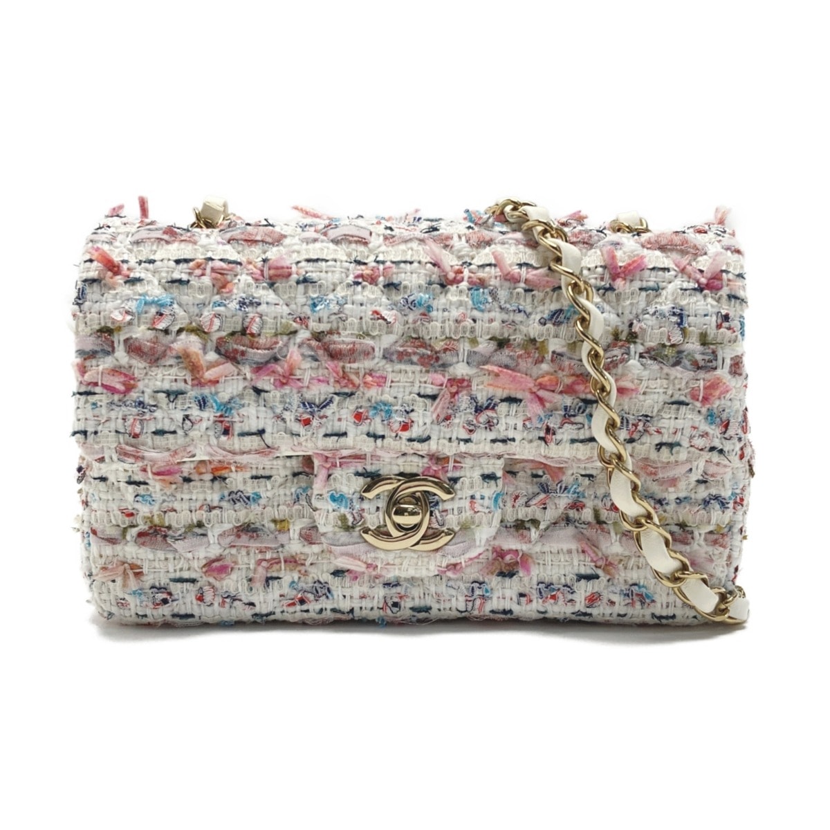 CHANEL シャネル ミニマトラッセ ツイード チェーンショルダーバッグ A6990 ピンク×ホワイト ココマーク