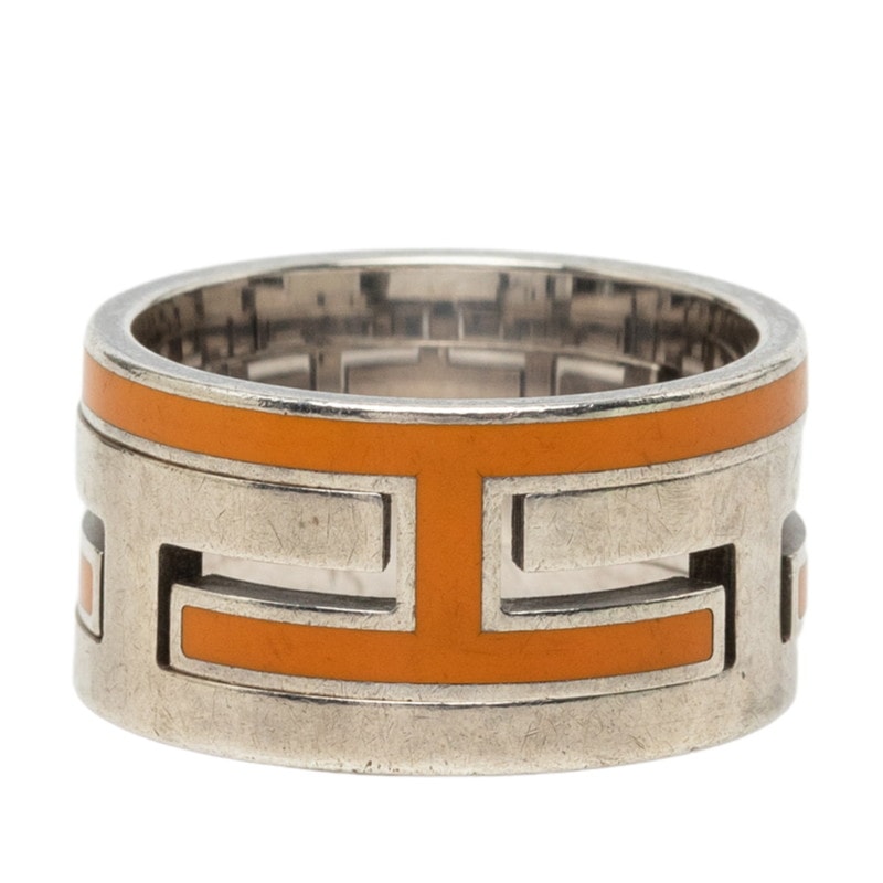エルメス ムーブアッシュ リング 指輪 #49 シルバー オレンジ SV925 シルバー レディース HERMES 中古
