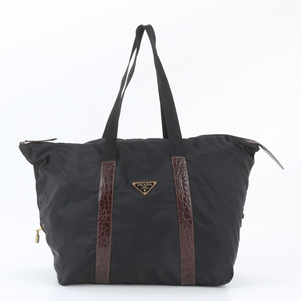 ■美品 プラダ テスート ナイロントライアングルロゴ クロコダイル エンボス
