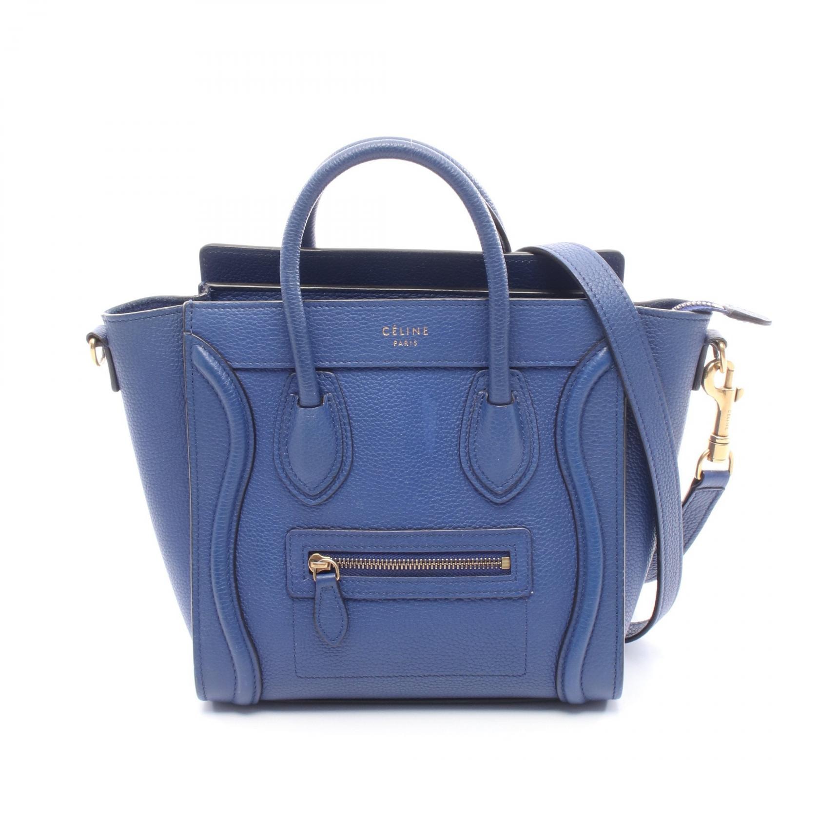 セリーヌ CELINE ラゲージ ナノショッパー ハンドバッグ バッグ レザー レディース ブルー系 【中古】
