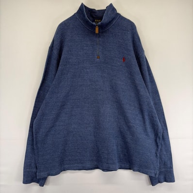 古着 ポロ・ラルフローレン POLO RALPH LAUREN スウェット ハーフジップ プルオーバー トレーナー ワンポイント 2XL ブルー系 メンズ