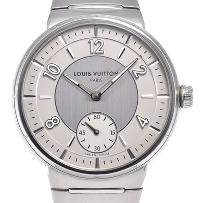 ルイ・ヴィトン LOUIS VUITTON W1ST10 タンブール シルバー 自動巻き メンズ 美品 箱付き 腕時計 R#149324