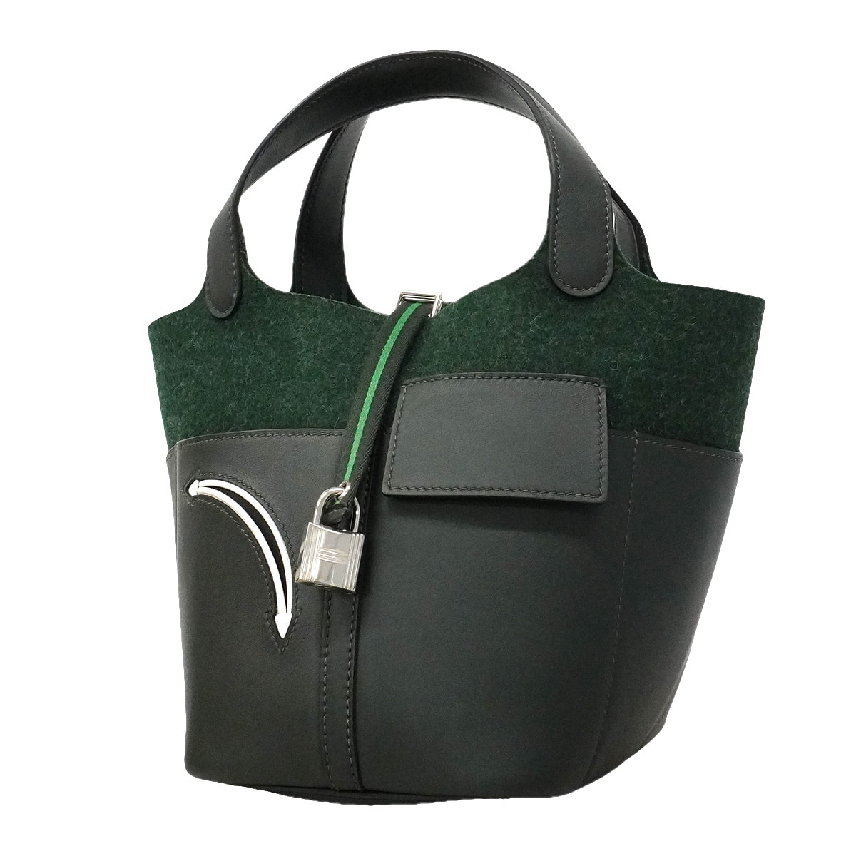 【6he5734】エルメス ハンドバッグ ピコタンロックPMゴーチーム フェルト スイフト ヴェールフォンセ シルバー金具 W刻印【中古】レディース