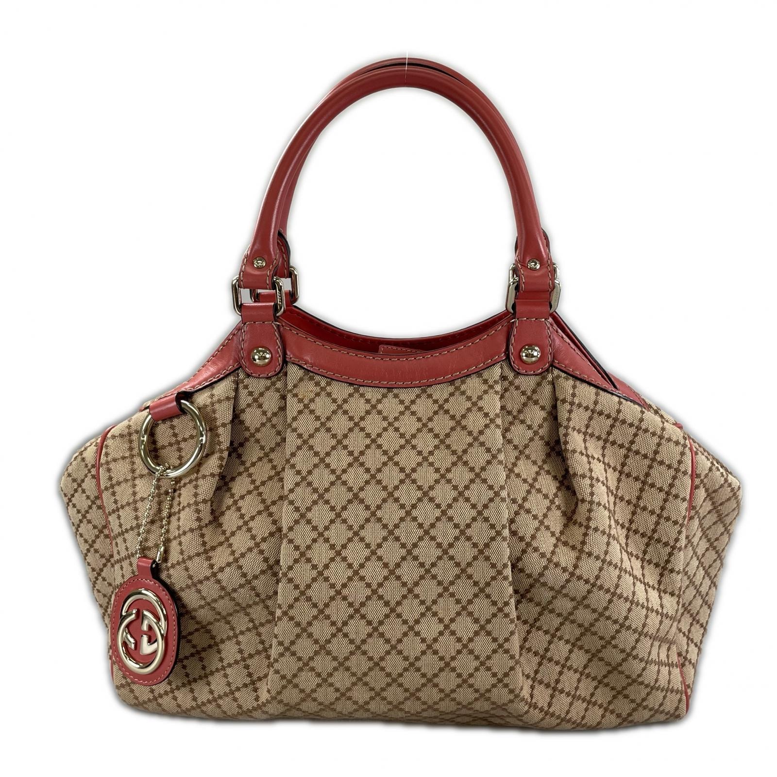 美品 GUCCI グッチ ディアマンテ 211944 ハンドバッグ キャンバス/レザー ピンク レディース【中古】