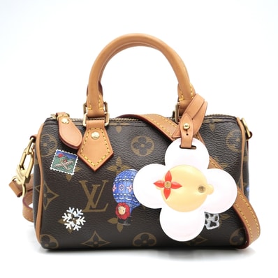 LOUIS VUITTON(ルイヴィトン)ナノ・スピーディ ヴィヴィエンヌ ウィンターホリデー 2WAY ハンドバッグ ショルダーバッグ モノグラム ブラウン ミニバッグ フラワーチャーム ゴールド金具 レディース M15330【中古】