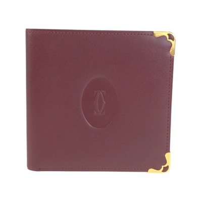 美品 CARTIER カルティエ マストライン ワインレッド ゴールド金具 レザー 札入れ コンパクトウォレット 603643 【中古】