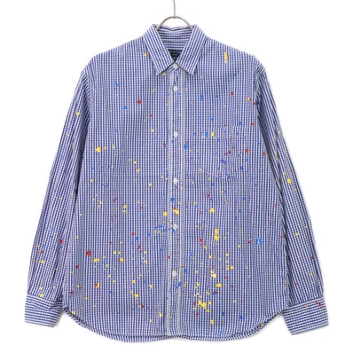 コムデギャルソンオム 【美品】HD-B015 ギンガムチェック ペイント加工 長袖シャツ S