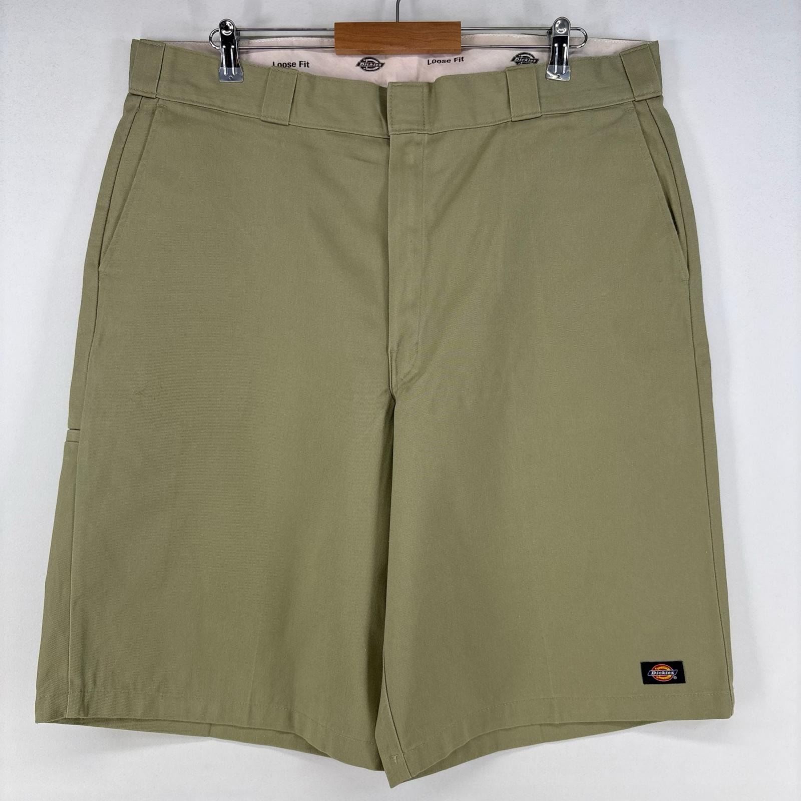 古着 ディッキーズ Dickies ショートパンツ チノパン ジップ ワーク ハーフパンツ 大きいサイズ ワンポイントロゴ w40  ベージュ メンズ