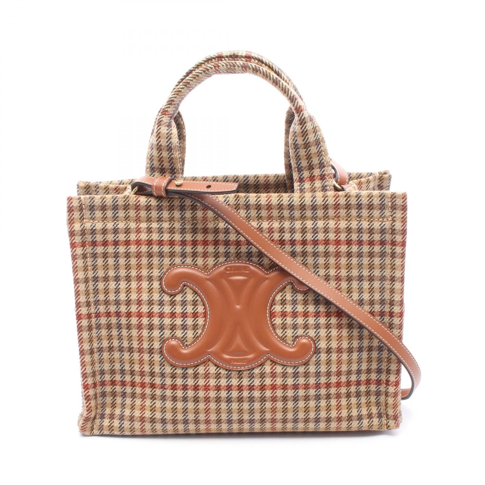 セリーヌ CELINE SMALL CABAS スモール カバ タイス トリオンフ 2WAY トートバッグ バッグ ファブリック レザー レディース ベージュ系 / ブラウン系 / マルチカラー 【中古】