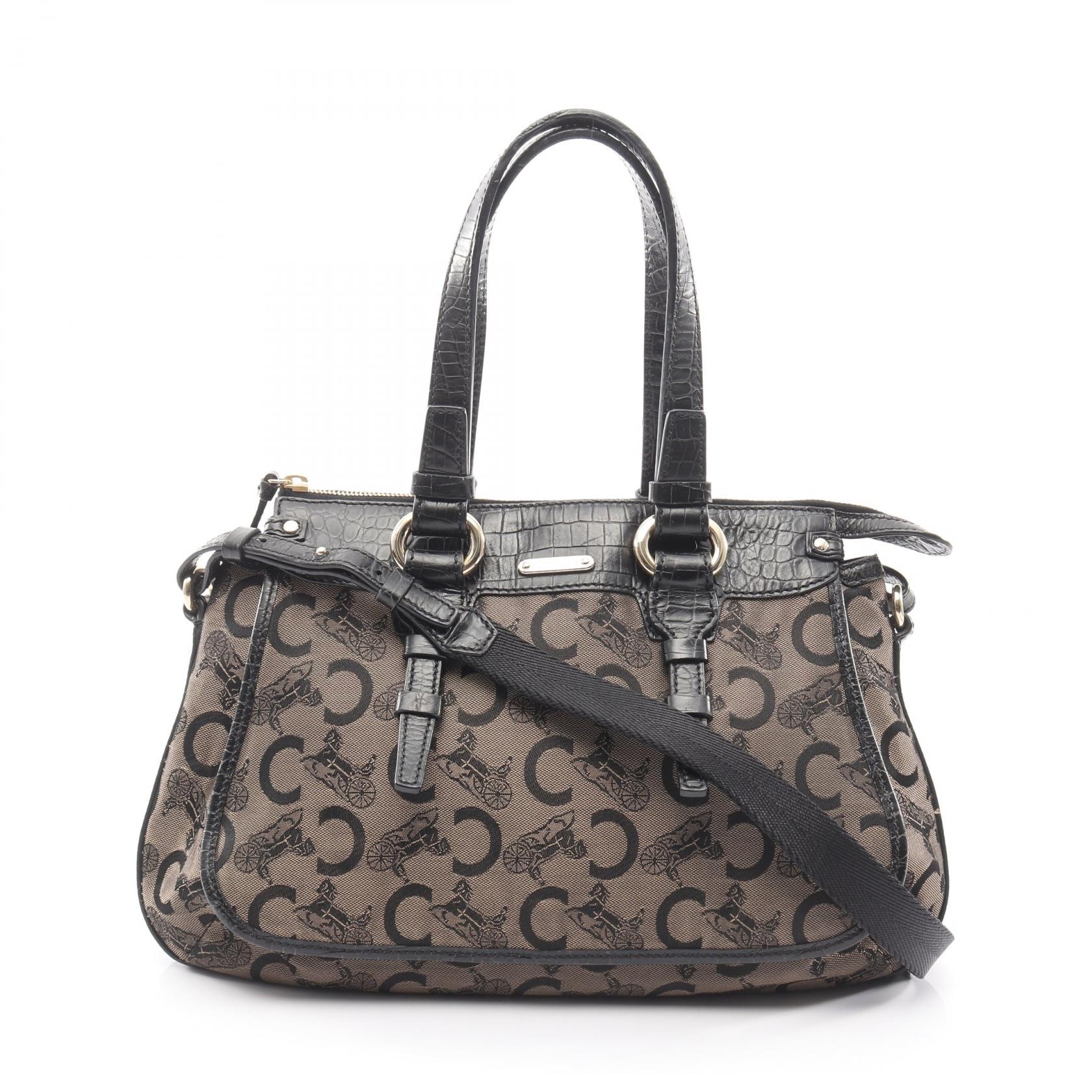 セリーヌ CELINE Cマカダム ハンドバッグ バッグ キャンバス レザー レディース ベージュ系 / ブラック系 【中古】