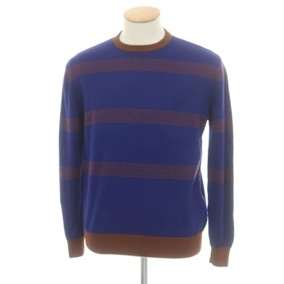 【中古】クルチアーニ CRUCIANI ウールカシミヤ クルーネック プルオーバーニット ネイビーxブラウン【サイズ44】【メンズ】