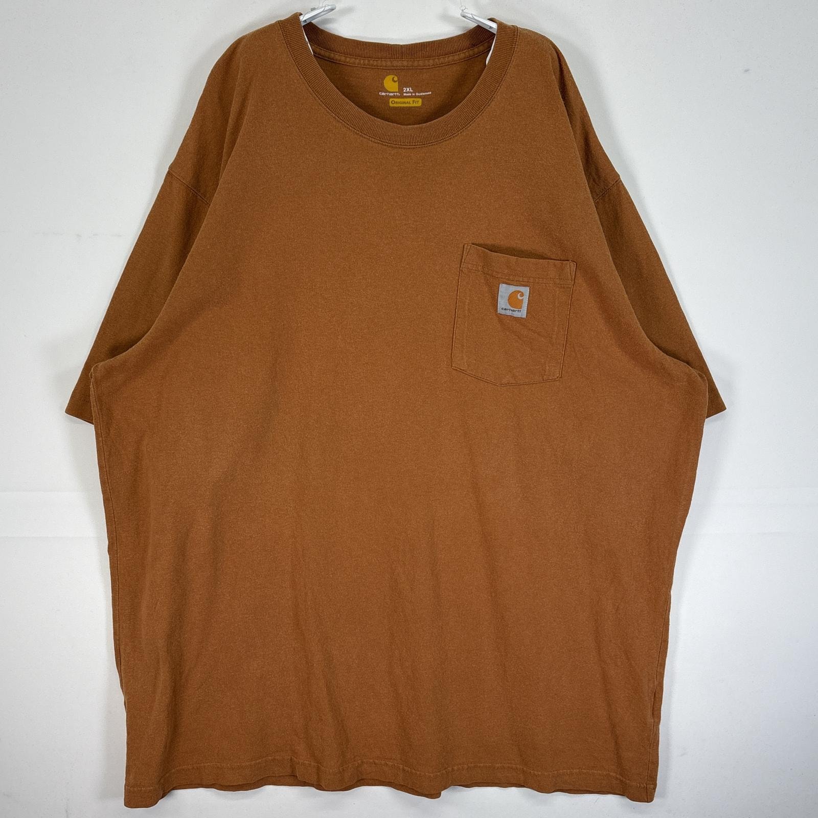 古着 カーハート Carhartt 半袖Tシャツ ワンポイント ロゴ 大きいサイズ 肉厚 クルーネック 2XL ブラウン 無地 メンズ