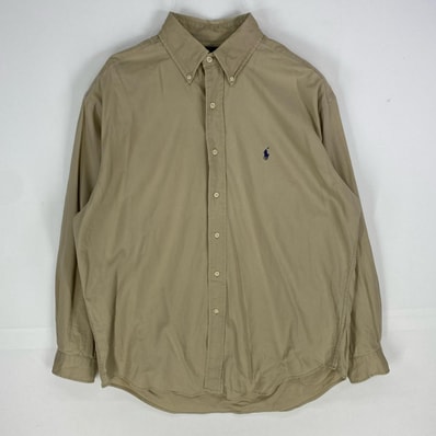 古着 ラルフローレン RALPH LAUREN 長袖シャツ ワンポイント BLAIRE ボタンダウン ロングスリーブ M ベージュ系 メンズ