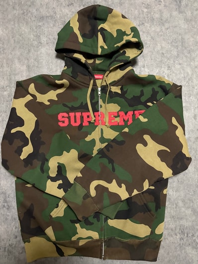 Supreme Collegiate Applique Zip Up Hooded Sweatshirt "Woodland Camo"
