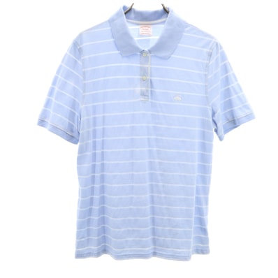 Brooks Brothers ブルックスブラザーズ ボーダー柄 半袖 ポロシャツ L ライトブルー系