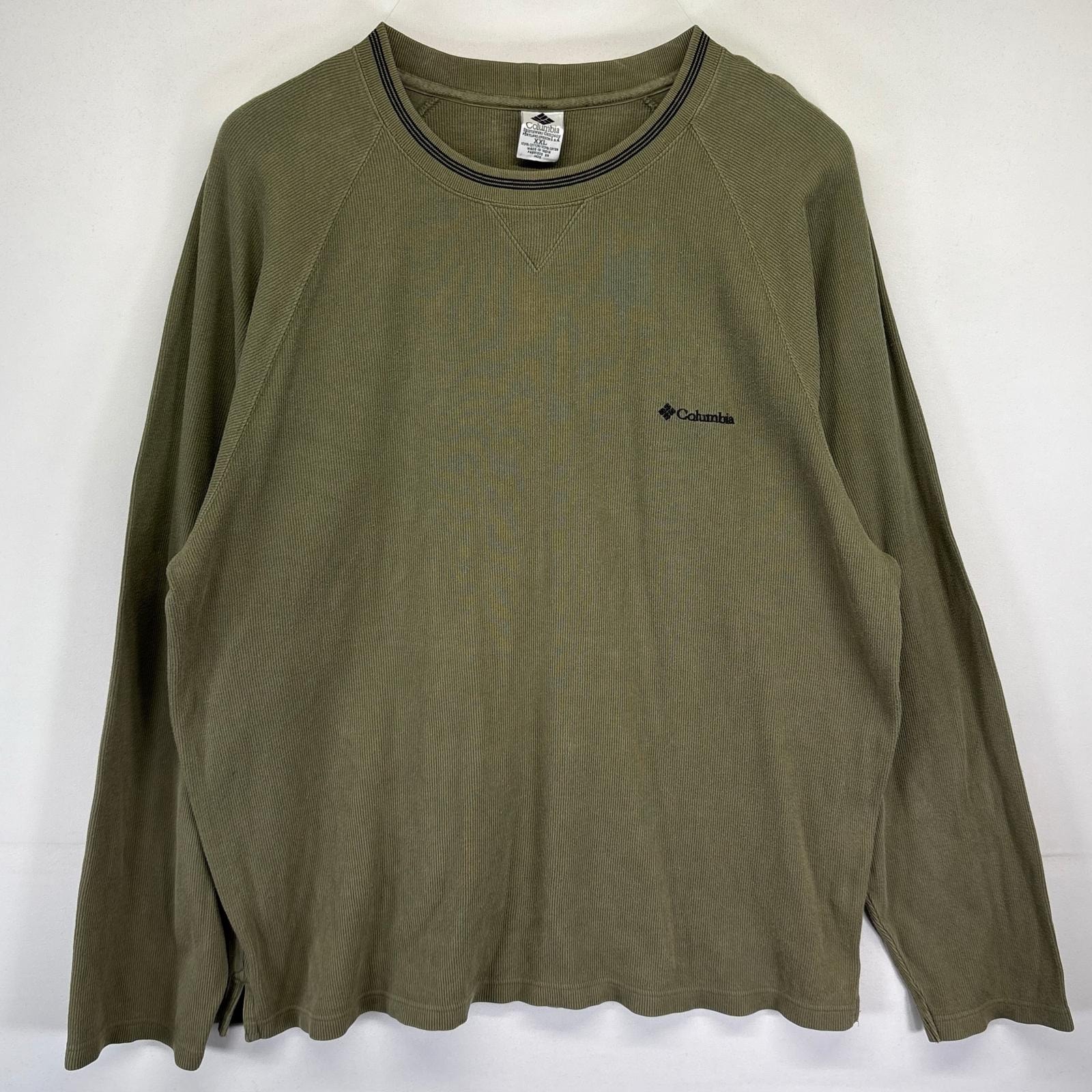 古着 コロンビア Columbia 長袖Tシャツ ニット アウトドア ロンT トレーナー ワンポイントロゴ 2XL  グリーン系 メンズ