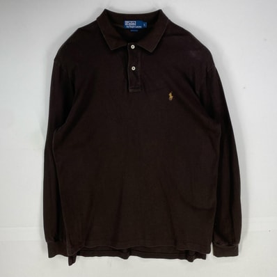 古着 ポロバイラルフローレン Polo by Ralph Lauren 鹿の子 長袖シャツ ワンポイント刺繍 ポロシャツ L ブラウン系 メンズ