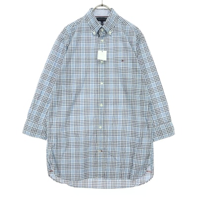 美品 TOMMY HILFIGER トミーヒルフィガー チェック柄 長袖 ボタンダウンシャツ S ブルー