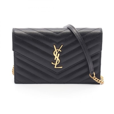 イヴ・サンローラン YVES SAINT LAURENT カサンドラ エンベロープ ショルダーバッグ バッグ レザー レディース ブラック系 857605 【中古】