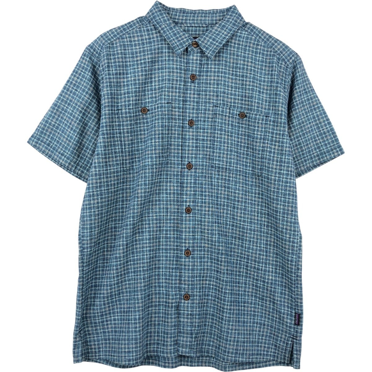古着 パタゴニア Patagonia バックステップシャツ 53139SP18 チェック柄 半袖 コットン×ヘンプシャツ ボックスシャツ メンズM相当/eaa657975