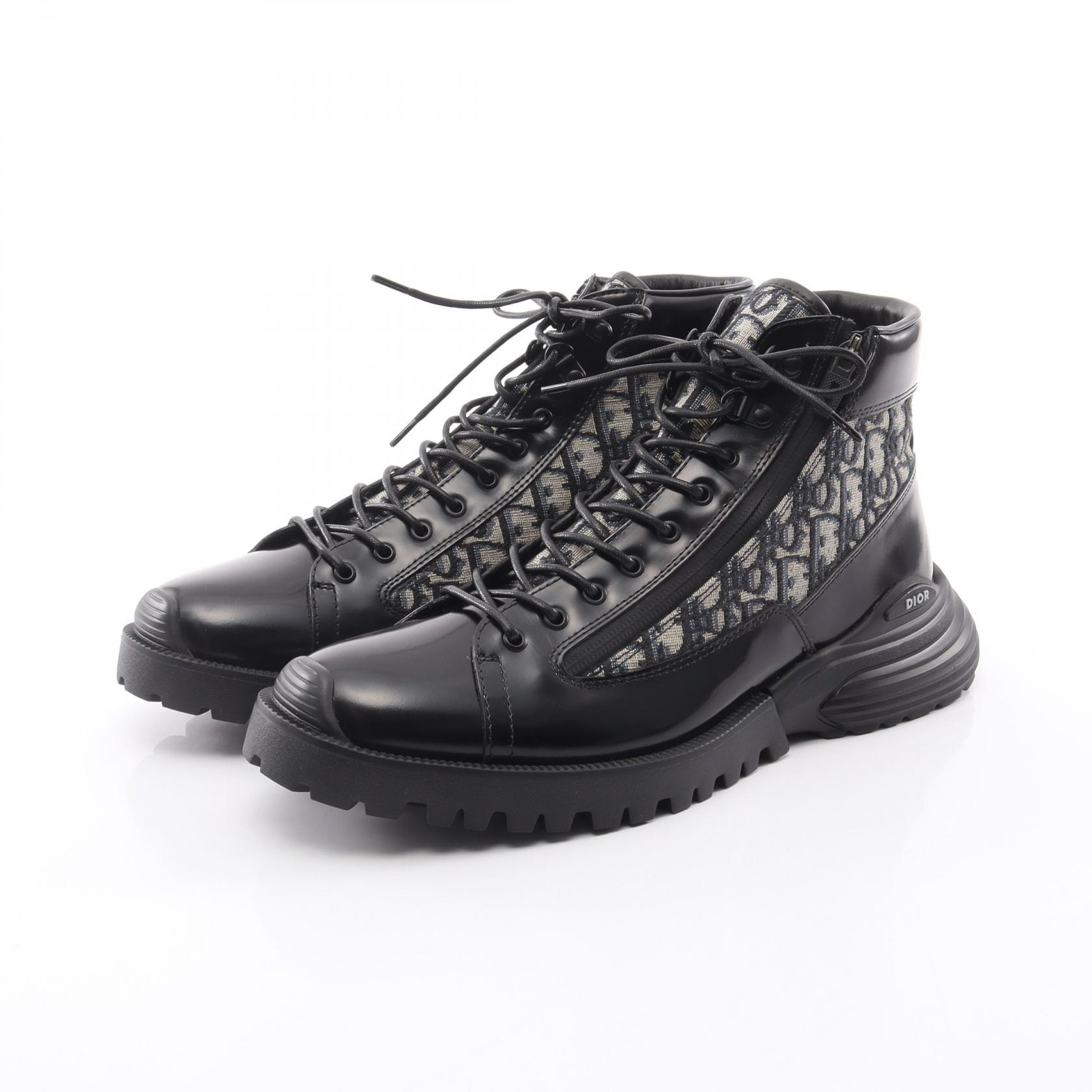 ディオール Dior Dior Combat オブリーク ショート ブーツ 靴 レザー ファブリック メンズ ブラック系 / ブルー系 / マルチカラー 【中古】