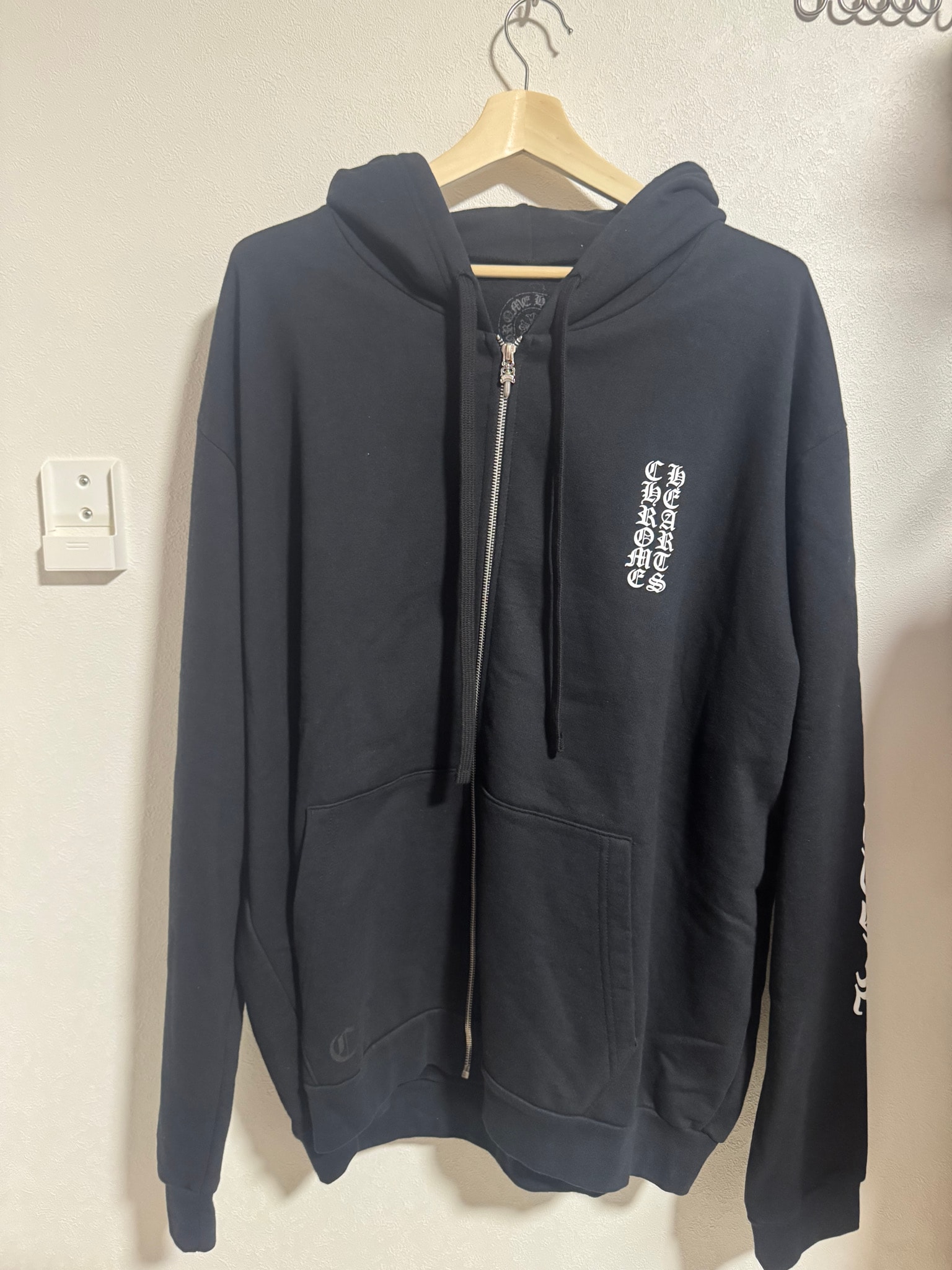 Chrome Hearts Vertical Logo Fleece Zip Up Hoodie "Black"