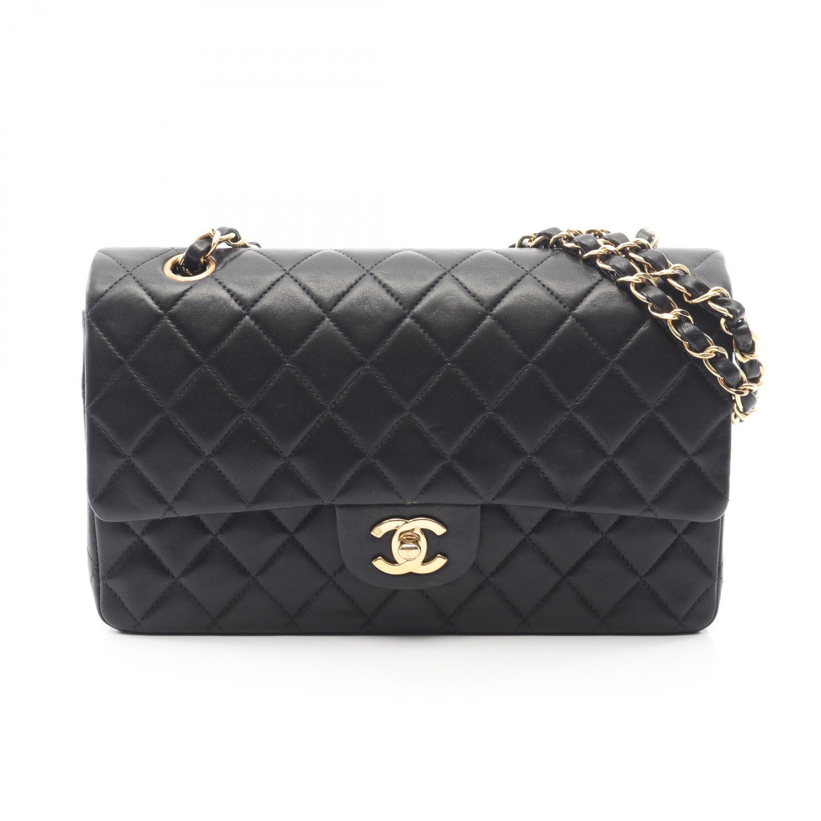 シャネル CHANEL マトラッセ Wフラップ ショルダーバッグ バッグ ラムスキン(羊革) レディース ブラック系 【中古】