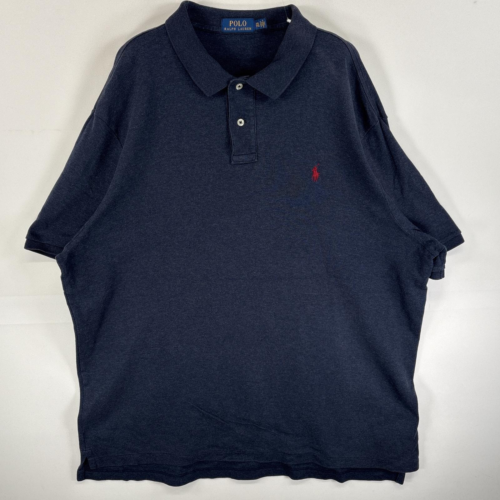 古着 ポロ・ラルフローレン POLO RALPH LAUREN 半袖 ポロシャツ ワンポイント ロゴ 刺繍 2ボタン 大きいサイズ 14041  ネイビー系 無地 メンズ