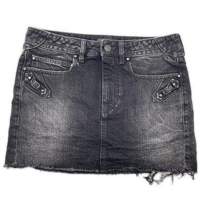 バレンシアガ 25年製 ブラック ウォッシュ加工 City Mini Denim Skirt/シティミニスカー 34