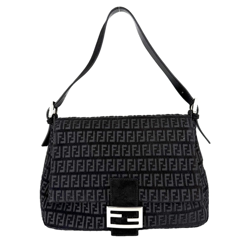 FENDI フェンディ ハンドバッグ ズッキーノ マンマバケット 肩掛け 8BR001  レザー  ベロア  ブラック 黒 シルバー金具 レディース【中古品】