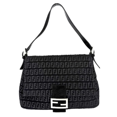 FENDI フェンディ ハンドバッグ ズッキーノ マンマバケット 肩掛け 8BR001 レザー ベロア ブラック 黒 シルバー金具 レディース【中古品】