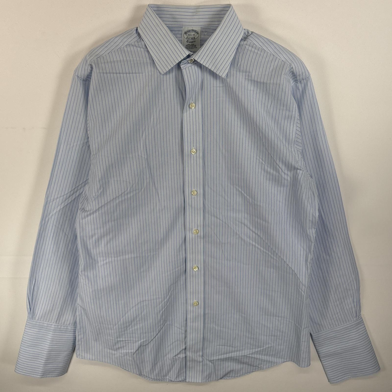古着 ブルックスブラザーズ Brooks Brothers 長袖シャツ カフスボタン CLASSIC NON-IRON M  水色系 ストライプ メンズ