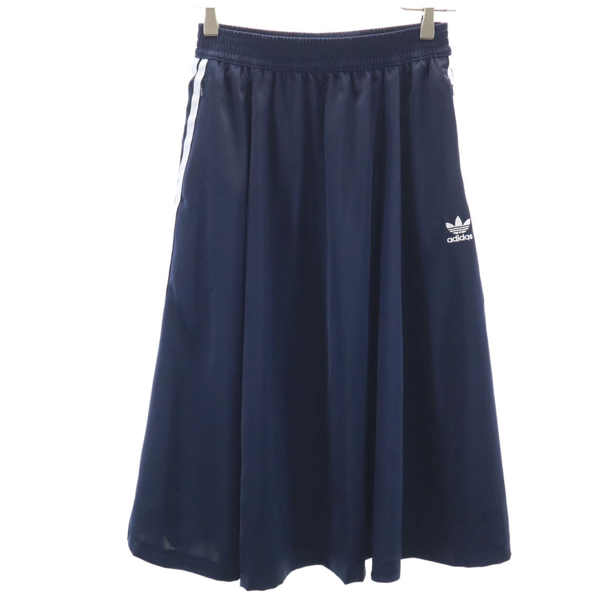 adidas アディダス ミモレ丈 スカート L ネイビー 3ライン