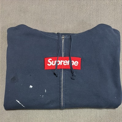 Supreme x MM6 Maison Margiela Box Logo Zip Up Hooded Sweatshirt "Navy"